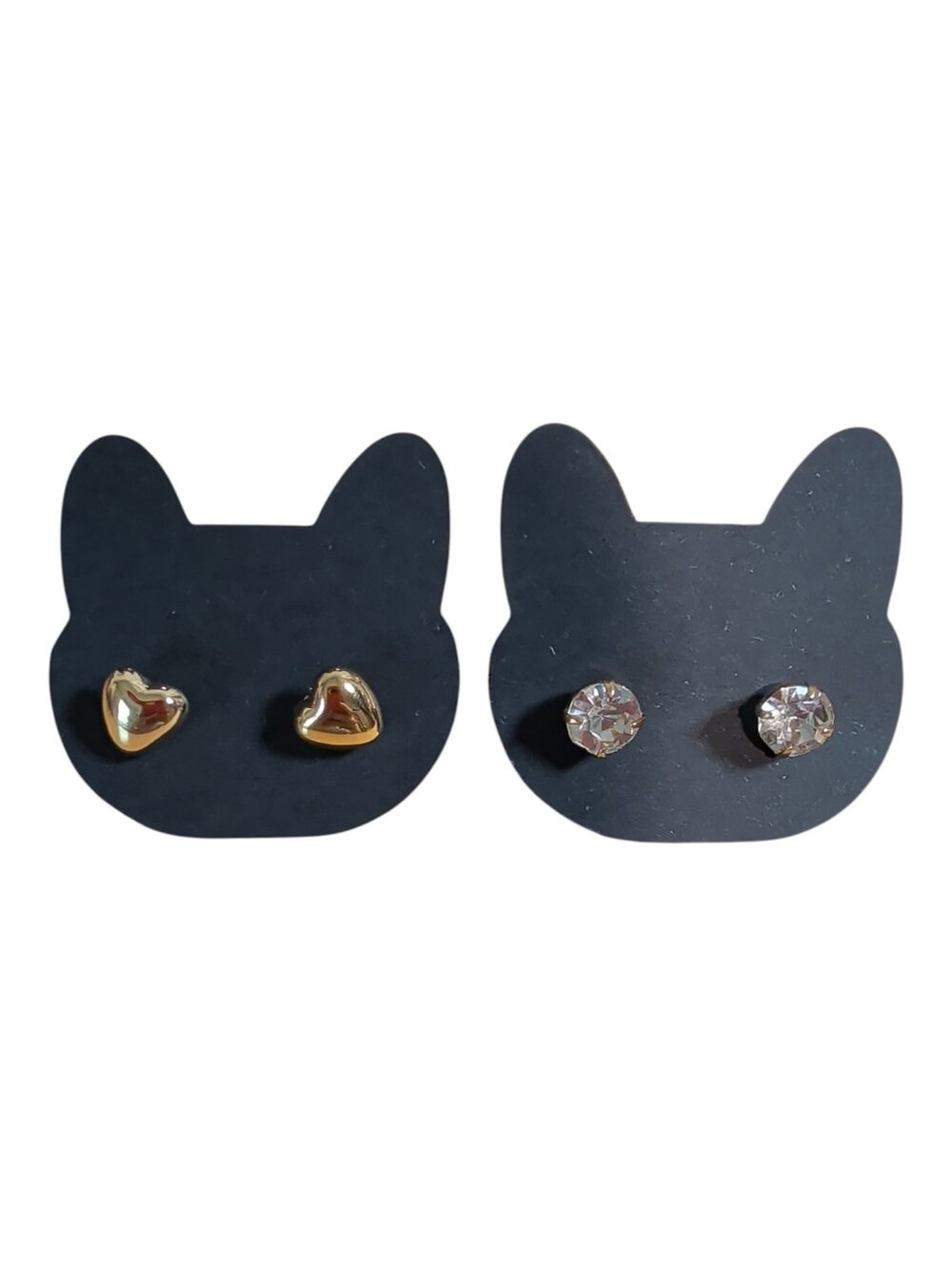 Gold Heart and Clear Crystal Stud Earring Set